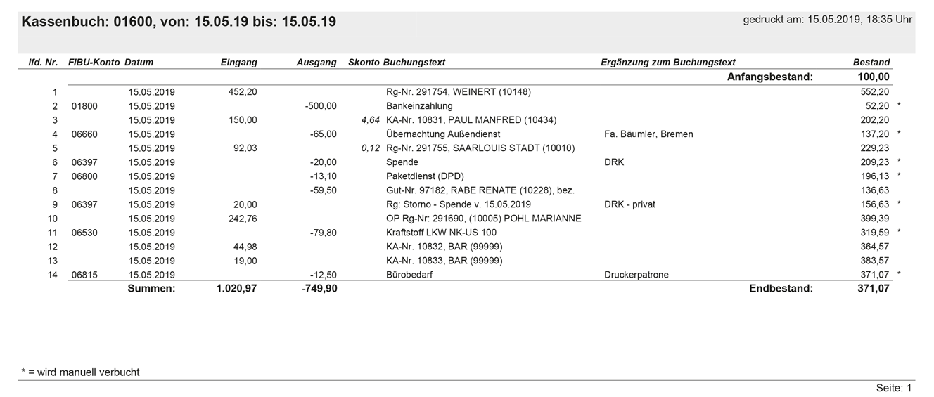 Screenshot WinMLB Kassenbuch